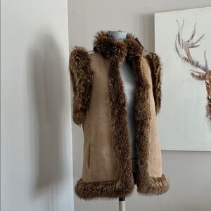 Sheepskin  Vest with Brown Real Fur Trim